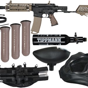 Tippmann TMC w/ Air-Thru Adjustable Stock Legendary Paintball Gun Package Kit - Black/Tan