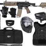 Tippmann TMC w/ Air-Thru Adjustable Stock Level 3 Protector Paintball Gun Package Kit - Black/Tan